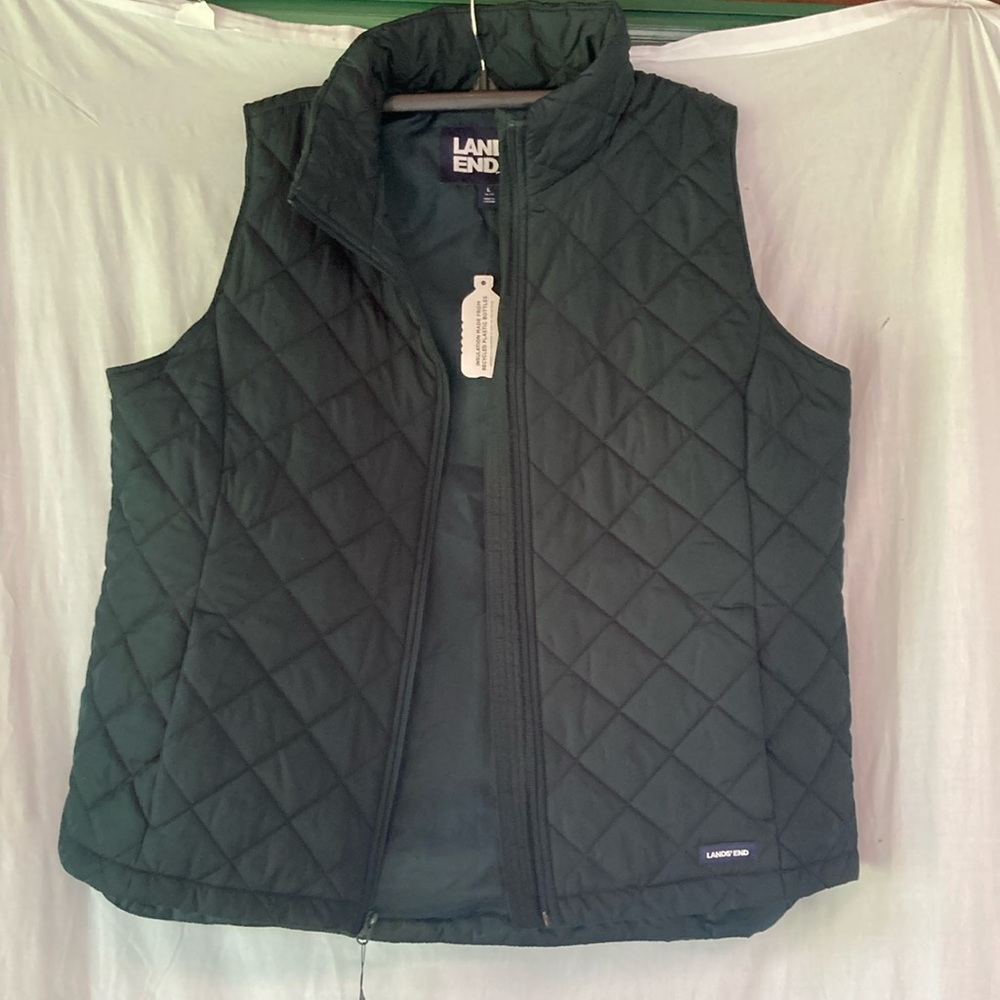 Lands' End Black Quilted Vest